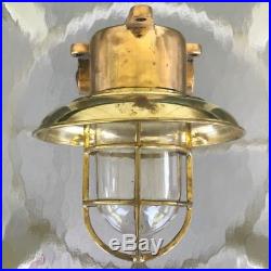 Vintage Brass Nautical Ceiling Light With Brass Deflector