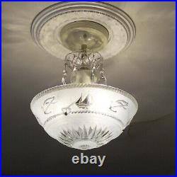 150b Vintage Antique 40s Ceiling Light Fixture lamp Chandelier nautical maritime