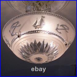 151b Vintage antique Ceiling Light Lamp Fixture glass shade Chandelier nautical