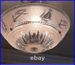 151b Vintage antique Ceiling Light Lamp Fixture glass shade Chandelier nautical