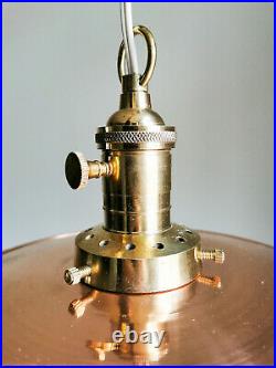 1990s Vintage Copper Brass Flat Shade Pendant Light / Retro Industrial Lamp 8