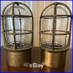 2 Vintage Bronze Cage Glass Globe Explosion Proof Lights Nautical
