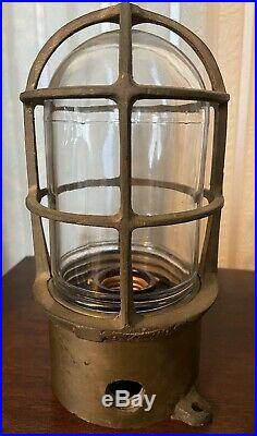 2 Vintage Bronze Cage Glass Globe Explosion Proof Lights Nautical