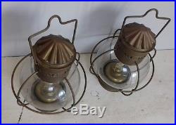 2 Vintage Copper & Brass Hanging Ships Onion Lamp Light Nautical Maritime Marine