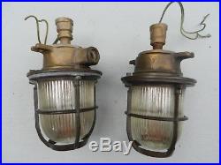 2 Vintage Heavy Brass Ship Lights Matching