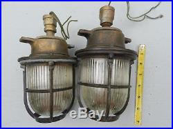 2 Vintage Heavy Brass Ship Lights Matching