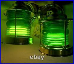 2 Vintage Nautical Green Lens Brass Sconce Ship Lantern Wall Light Lamp Train
