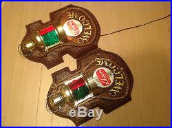 2 Vintage Schaefer Beer Nautical Welcome Red/Green Bar, Light Signs, Rare