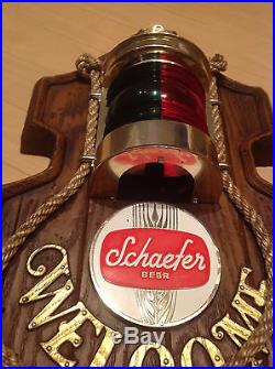 2 Vintage Schaefer Beer Nautical Welcome Red/Green Bar, Light Signs, Rare