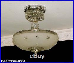 328z Vintage 40's Nautical Maritime Ceiling Lamp Light Fixture STARS white