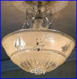 329b Vintage 40s Nautical Maritine Ceiling Light Fixture Chandelier beige