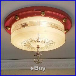 329b Vintage Lightolier 50s Nautical Maritine Glass Ceiling Light Fixture