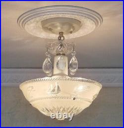 329b Vintage antique Ceiling Light Glass Shade Fixture Lamp Chandelier Nautical