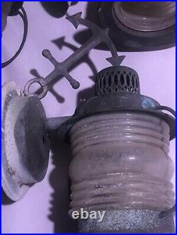 (5) Vintage Exterior Lights 110 Volt With Fresnel Lenses And Anchors Very Cool