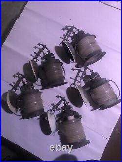 (5) Vintage Exterior Lights 110 Volt With Fresnel Lenses And Anchors Very Cool