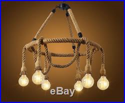 6Light Rope Ceiling Vintage Industrial Pendant Lamp Retro Edison Nautical Manila