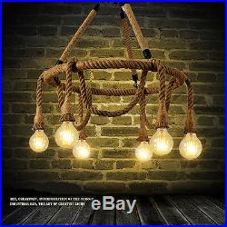 6Light Vintage Industrial Pendant Lamp Retro Edison Nautical Manila Rope Ceiling