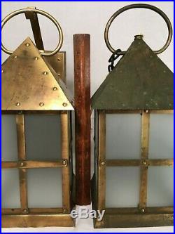 9 Vtg Copper Light Fixtures Lot Tudor Arts & Crafts Artolier Nautical Lanterns