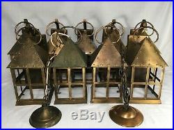 9 Vtg Copper Light Fixtures Lot Tudor Arts & Crafts Artolier Nautical Lanterns