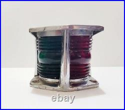 Antique Art Deco Chromed Boat Bow Century Light Cover with Red and Green Glass