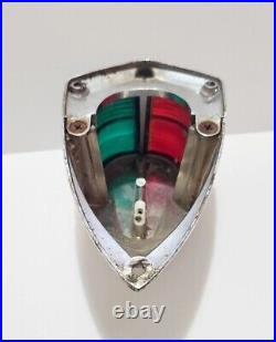Antique Art Deco Chromed Boat Bow Century Light Cover with Red and Green Glass