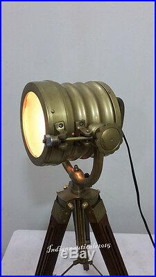 Antique Brass Mini Small Desk Table Lamp Vintage Spot Light Teak Tripod