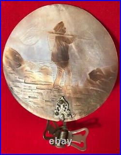 Antique Carved Cameo Mother of Pearl Shell Clip Candle Shade Lamp Light Nautical