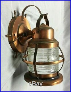 Antique Copper Nautical Wall Light Fixture Jelly Jar Shade Vintage 311-19C