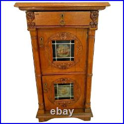 Antique Double Cabinet hand crafted carved Locking doors Lighted Liquor storage