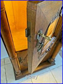 Antique Double Cabinet hand crafted carved Locking doors Lighted Liquor storage