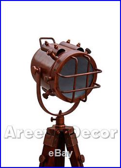 Antique Finish Vintage Wooden Spot light Nautical Wooden Tripod Floor Lamp Stand