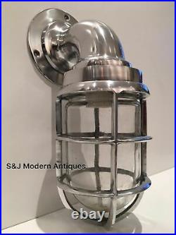 Antique Industrial Wall Light Bulkhead Vintage Cage Silver Ship Lamp Aluminium