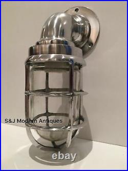 Antique Industrial Wall Light Bulkhead Vintage Cage Silver Ship Lamp Aluminium