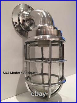 Antique Industrial Wall Light Bulkhead Vintage Cage Silver Ship Lamp Aluminum