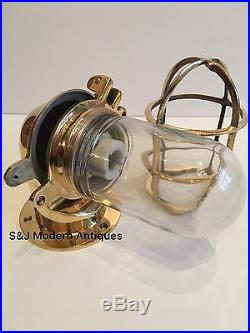 Antique Industrial Wall Light Vintage Retro Cage Bulkhead Old Brass Ship Lamp