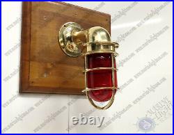 Antique Marine Ship Vintage Brass Wall Swan Red Glass Nautical Light Lot of 2