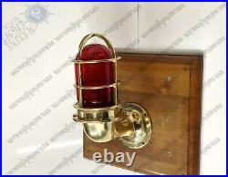 Antique Marine Ship Vintage Brass Wall Swan Red Glass Nautical Light Lot of 2