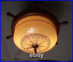 Antique Nautical Ceiling Light Ship Wheel Vtg Flush Art Compass Rewired USA #N51