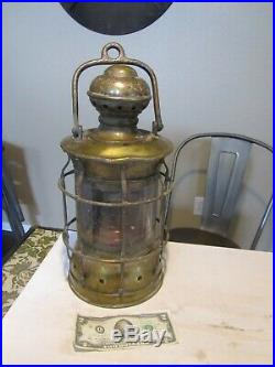Antique Nautical Lantern Old Brass Vintage Original Patina Ship Light