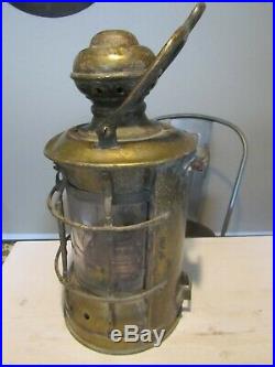 Antique Nautical Lantern Old Brass Vintage Original Patina Ship Light