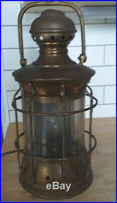 Antique Nautical Lantern Old Brass Vintage Original Patina Ship Light GREAT