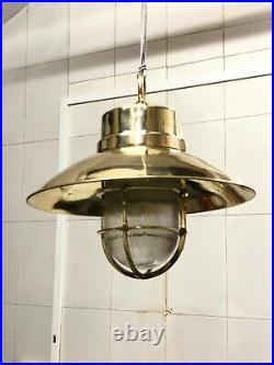 Antique Nautical Ship Brass Long Vintage Pendant Light With Shade/hook 1