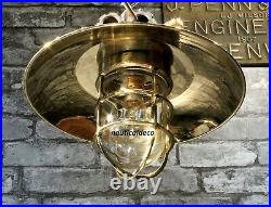 Antique Nautical Ship Brass Long Vintage Pendant Light with Shade & Hook 1 Piece