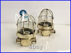 Antique Original Bulkhead Old Brass Vintage Ceiling Nautical Light Set of 2