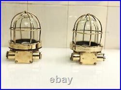 Antique Original Bulkhead Old Brass Vintage Ceiling Nautical Light Set of 2