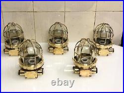 Antique Original Bulkhead Old Brass Vintage Ceiling Nautical Light Set of 2