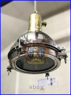 Antique Original Stubborn Vintage Nautical Stainless Steel & Brass Hanging Light