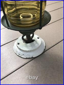 Antique Solid Copper Nautical Porch Light Fixture With Amber Glass Beautiful