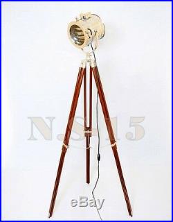 Antique Style Wooden Tripod Floor Lamp Vintage Nautical Spot Light Marine Lamps
