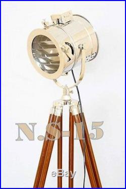 Antique Style Wooden Tripod Floor Lamp Vintage Nautical Spot Light Marine Lamps